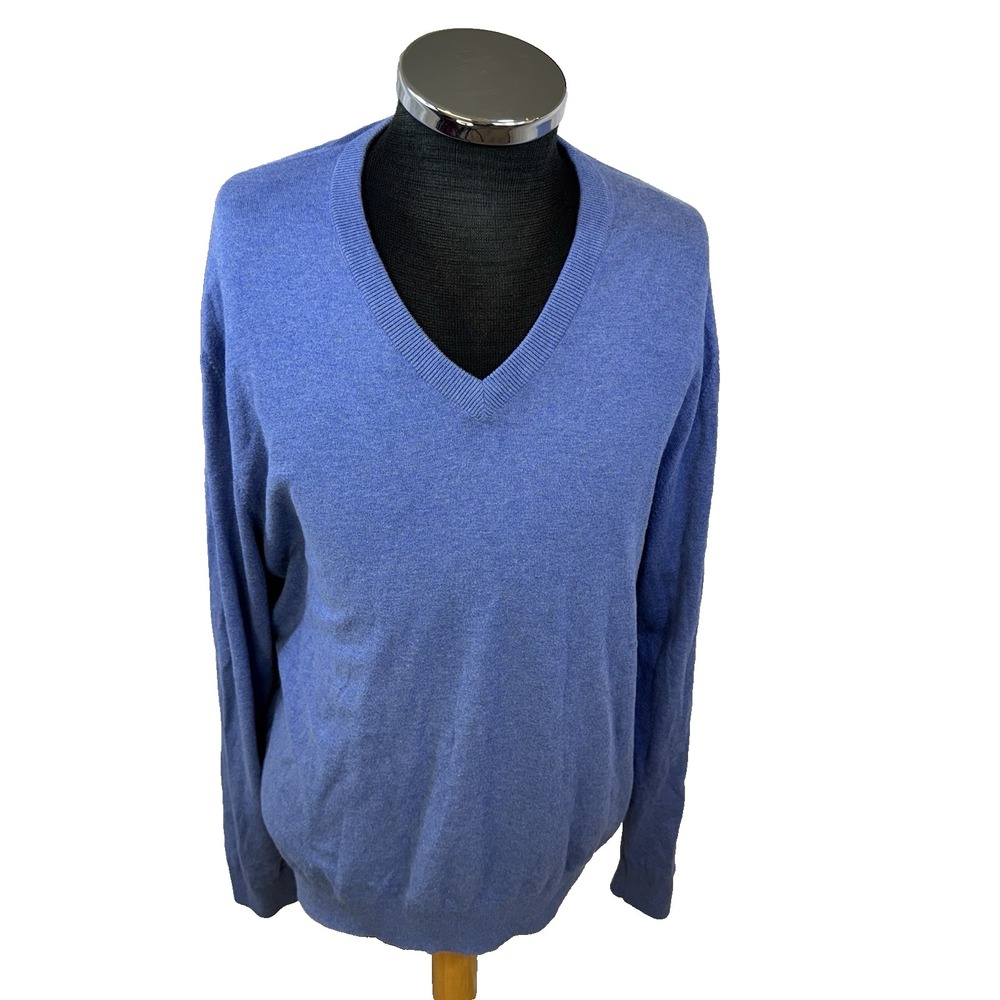 Brooks Brothers Red Fleece V Neck Mens XL Cotton‎ Cashmere Blue Pullover